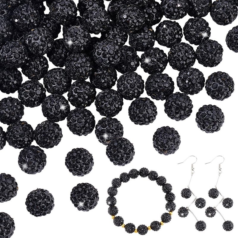 PH PandaHall 100pcs 10mm Black Rhinestones Beads Pave Disco Ball Clay Beads Shiny Round Baseball Bead Polymer Clay Crystal Bead for Bracelet Necklace Earring Jewelry Making Halloween Christmas Decor - Image 1